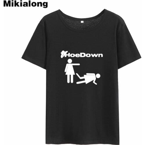 Mikialong Hoedown Cartoon Funny T Shirts Women 2018 Short Sleeve Loose Cotton Tee Shirt Femme Black White Women Tshirt Tops