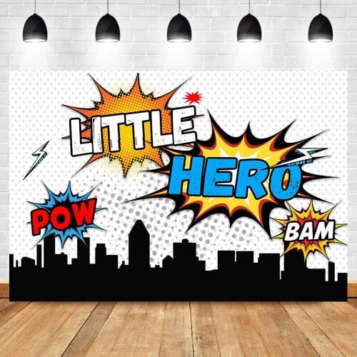 Superhero Baby Shower Backdrop Super Hero Cityscape 1st Birthday Background Cityscape Child Kids Birthday Party Banner Backdrops