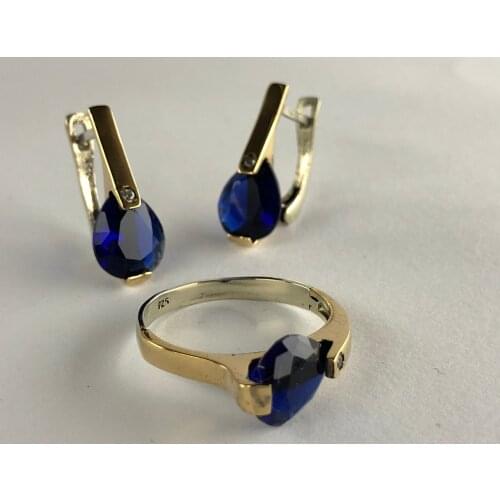 Dark blue drop stone 2 rings with elegant white stone on top +1 piece Earring Starling silver 925 Great Jewelry set