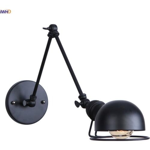 IWHD Black Retro Vintage Wall Light Fixture Up Down Bathroom Mirrior Loft Industrial Swing Long Arm Wall Lamp Sconce Edison LED