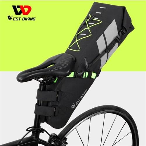 WEST BIKING 10/17L Bike Saddle Bag Large Capacity 100% Waterproof Reflective Adjudtable Foldable Splicing Keel Tail Rear Bag