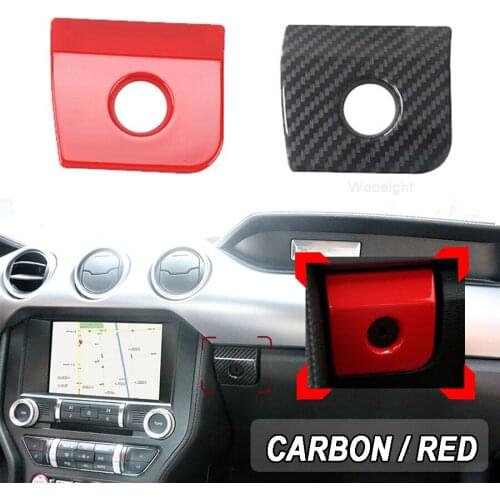 Wooeight 1Pc Red Carbon Fiber Armrest Storage Box Switch Panel Cover Fit for Ford Mustang 2015 2016-2020 Car Trim Frame Sticker