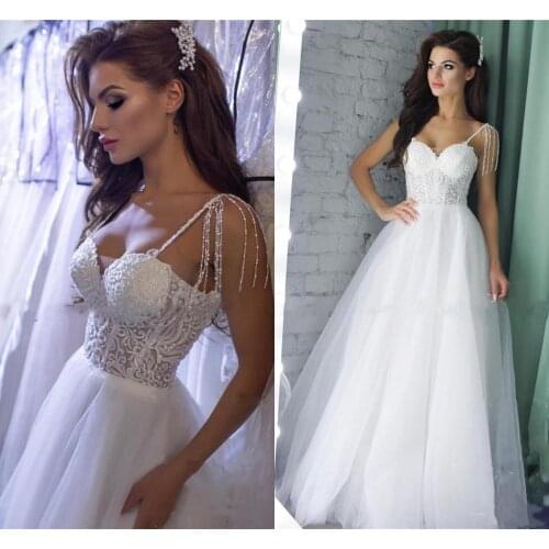 YiMinpwp White Wedding Dresses 2020 Spaghetti Backless Beading Lace Sexy Bridal Gowns свадебные платья vestidos de novia