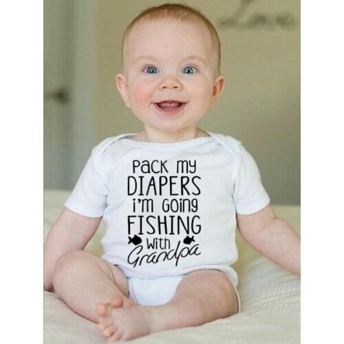 Pack My Diapers I' Going Fishing with Grandpa Newborn Kid Baby Boy Girl Funny Jumpsuit Bodysuit Clothes Outfit Jumpsuit Clothes