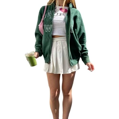Womens Zip Up Autumn Polyester Casual Hoodies Long Sleeve Letter Print Oversized Sweatshirts with Pockets