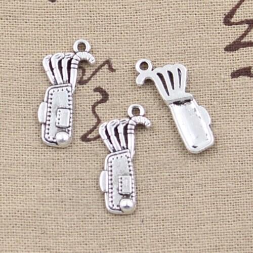 15pcs Charms Golf Bag Clubs 25x11mm Antique Bronze Silver Color Pendants Making DIY Handmade Tibetan Finding Jewelry