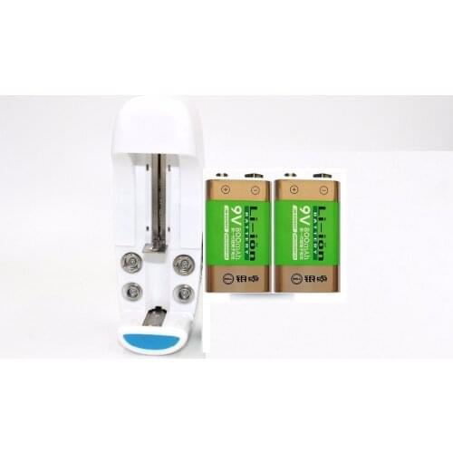 2 pcs 9v 800mAh li-ion lithium Rechargeable 9 Volt Battery + AA AAA 18650 14500 CR123A charger set