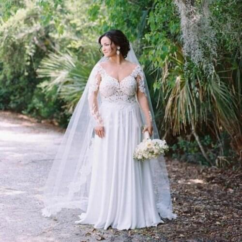 2020 Elegant Women Plus Size Wedding Dresses With Applique Lace 2020 Backless Chiffon Slit vestido de noiva Bride Dress
