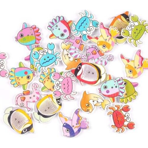 25pcs Mix Marine Animal Pattern Wooden Buttons For Sewing Accessories Clothes DIY Scrapbook Wood Crafts Home Decor 25-35mm m1736