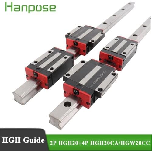 4pcs HGH20CA or HGW20CC 2pcs linear rail HGR20 cnc parts and200 300 400 500MM linear guide rails block HGW20CC