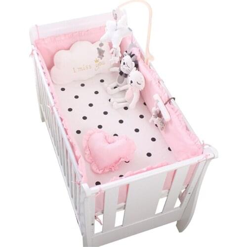 5pcs pink Baby Bedding Set Cotton Bumpers Protecor Newborns Crib Bedding Set Kids Breathable, 4bumper+sheet
