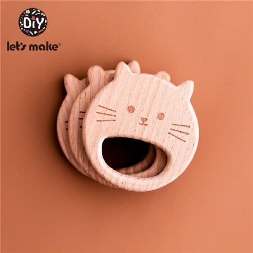 Lets Make Baby Wooden Teether 50pcs Cat Cute Beech Wood High Quality Bpa Free Baby Teether Toys