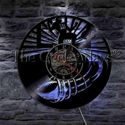 American Rugby LED Light Vinyl Record Wall Clock With LED Backlight Football Outdoor Sport Modern Wall Lamp