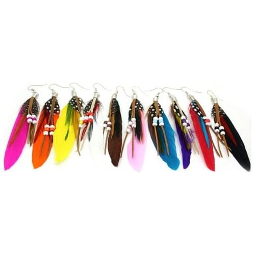 Bohemian Women Feather Beaded Dangle Earrings Charming Jewelry Accessories for Catwalk hanging earrings brincos