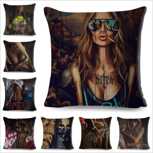 Super Sexy Tattoo Girl Dark Goth Pillow Case Linen Decor Cushion Cover for Sofa Car Home Pillowcase 45x45cm Pliiows Covers