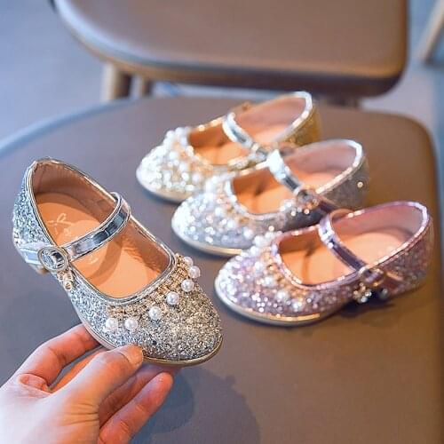 Children leather shoes Bling Bling girls princess shoes for Wedding and Party Rhinestone Dance Crystal shoes gold silver pink