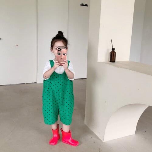 Summer Childrens Jumpsuits 2-8 Years Baby Girls Korean Cute Dots Overalls 2021 New Kids Lovely Suspender Pants Girls Jumpsuits