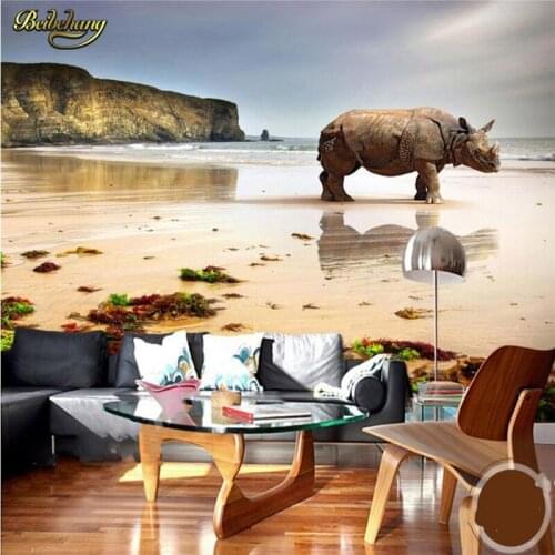 Beibehang Custom photo wallpaper wall murals wall stickers beautiful small fresh one standing in the water hippopotamus TV wall