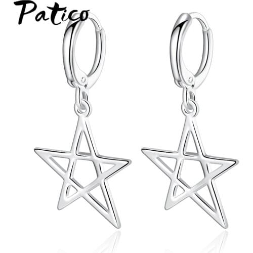 Geometric Five-pointed Star 925 Sterling Silver Drop Earrings For Women Exquisite Korean Trend Piercing Jewelry Gifts
