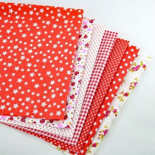 Booksew Cotton Plain Fabric Hot Red Color Mix 7 PCS Flowers/dots/check/star/strawberry Design Clothing Material Home Decoration