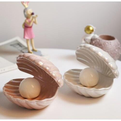 Ceramic Night Light Desktop Decoration Shell Light jewelry storage decorations European Style Bedside Lamp Pink