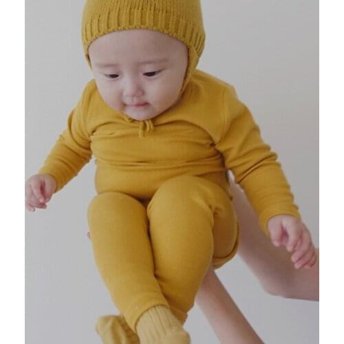 Baby Clothes Set Infant Bodysuit Girl Boy Long Sleeve Jumpsuit+Pant 2Pcs Suit Baby Kids Solid Soft Cotton Home Clothing