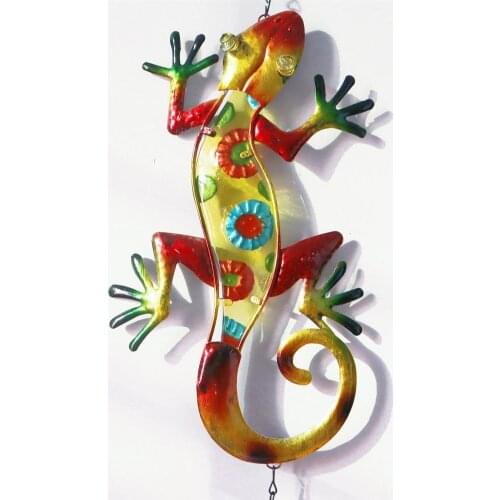 Metal Art Lizard Windchime Gecko Hanging Windbell Yellow/blue/red Color Garden Wall Hanging Pendant Ornament