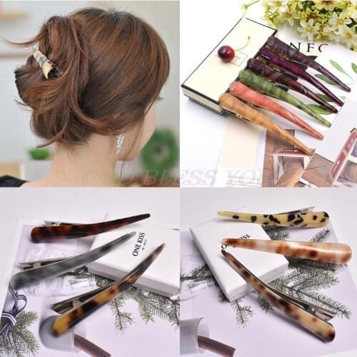 Minimalist Retro Women Horn Duckbill Hair Clip Acrylic Colored Stone Textured Long Stick Hairpin Makeup Ponytail Holder Hairpin