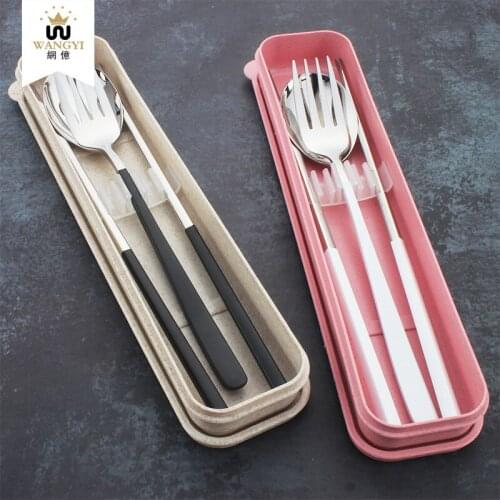 304 stainless steel cutlery set student portable cutlery with box spoon fork chopsticks travel cutlery set