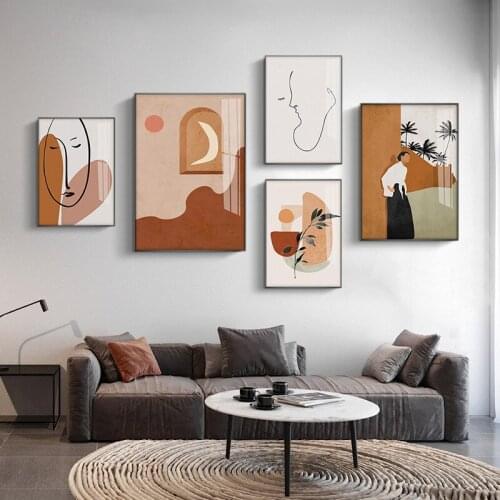 Landscape Wall Art Canvas Print Pictures Abstract Line Nordic Poster Home Decoration Painting with Frame for Bedroom Living room