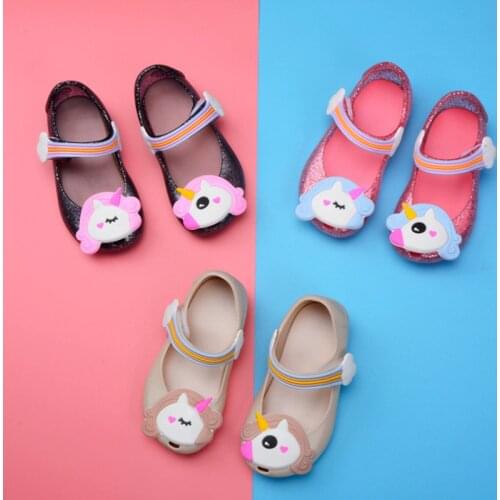 Mini Melissa 2021 Unicorn Jelly Sandal Girls Shoes Winter Jelly Shoe Dargon Sandals Fish Mouth Girl Non-slip Kids Sandal SH122