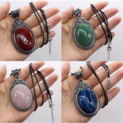 New Natural Stone Necklaces Charms Egg Shape Red Agates Opal Crystal Necklace Fashion Pendants Necklace Reiki healing Gift