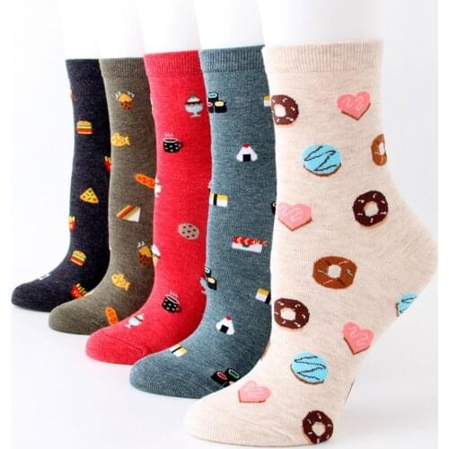 New Harajuku Kawaii Sushi Fruit Donuts Ice Cream Sandwich Funny Socks Women Creative Cartoon Food Socks Calcetines Mujer