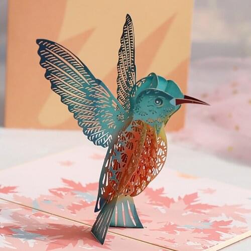 5pcs 3D Pop-Up Hummingbird Bird Greeting Thinking Of You Card For Birthday Fathers Day Mothers Day Wedding Envelope