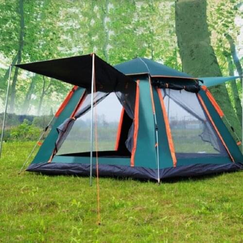 3-4 Person Family Camping Fully Automatic Big Tent, Double Layer Waterproof Four Sides Breathable Easy Setup Outdoor Hiking Tent