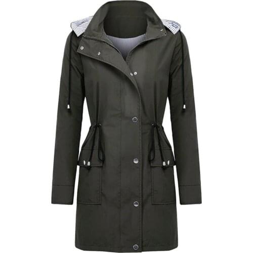 Coats Women Jackets Casual Waist Drawstring Pockets Hooded Coat Waterproof Jacket Raincoat женская куртка 2021