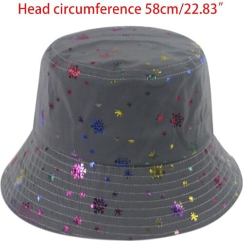 Unisex Harajuku Reflective Bucket Hat Snowflake Sequins Luminous Fisherman Cap