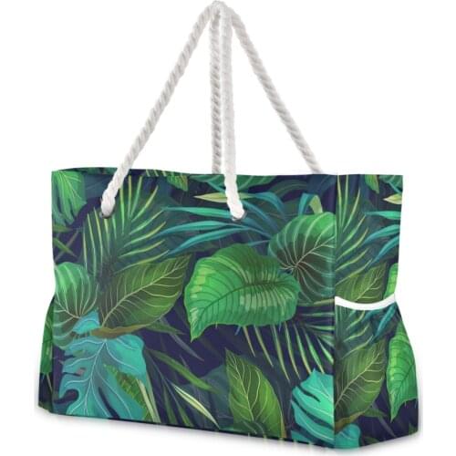 Beach Tote Bag Fashion Women Nylon Summer Large Capacity Exotic Tropical Leaves Shoulder Bag Tote Handbag Shopping Shoulder Bags
