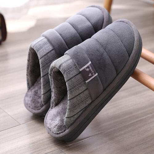 Plus Size 49 Men Slippers Winter Warm Shoes Indoor Antiskid Cotton Slippers Platform Plush House Shoes Soft Bottom Flurry Slides