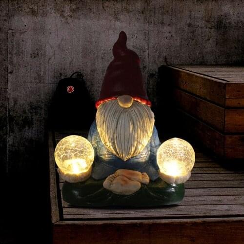Fairy Garden Gnome Statue Solar Light Outdoor Decorations LED Glowing Sculpture Yard Lawn Decor Resin Craft
