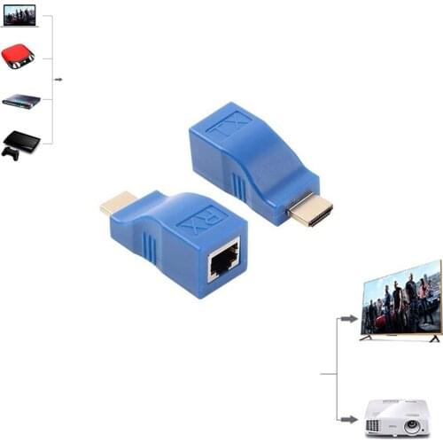 HDMI Extender 30M HDMI to RJ45 Network Cable Extender Converter Adapter, Splitter, Repeater by Cat 5e Cat 6 1080P for HDTV HDPC