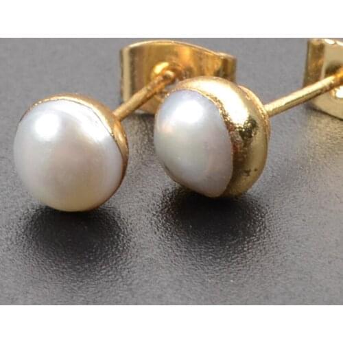 BOROSA Natural Pearl Studs Druzy Jewelry 10 pcs Round Shape Gold Color Freshwater Pearl Stud Earrings G1064