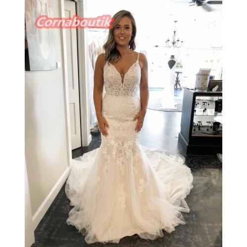 Mermaid Wedding Dress Sheer Low Back COR-019 Spaghetti Straps Sequinned Lace Bridal Gowns Vestido De Noiva Sirena