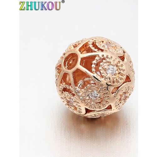 10mm Brass Cubic Zirconia Hollow Spacer Beads DIY Jewelry Bracelet Necklace Making, Hole: 2mm, Model: VZ42