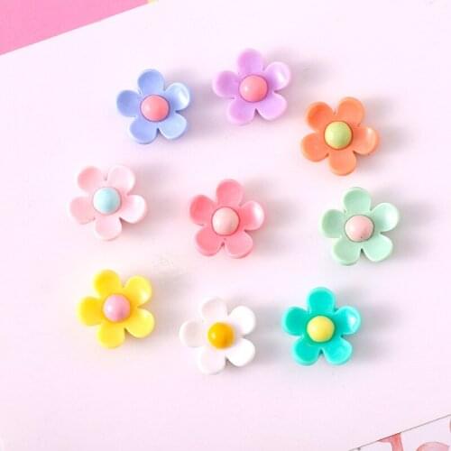 100pcs Resin Bright Five Petal Flower Charm 22MM Flower Flat Back Cabochon DIY Crafts Embellishment Hairpin Jewelry Accessories