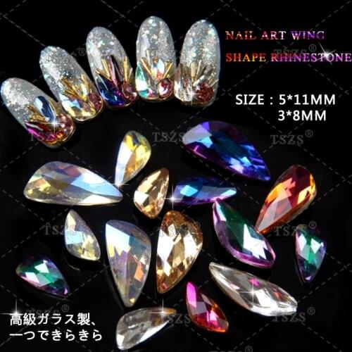 15pcs/lot Glass Beads Feather Angel Wings Pointed Shape Crystal gem Stones Perfect For DIY Nail Art Decoration