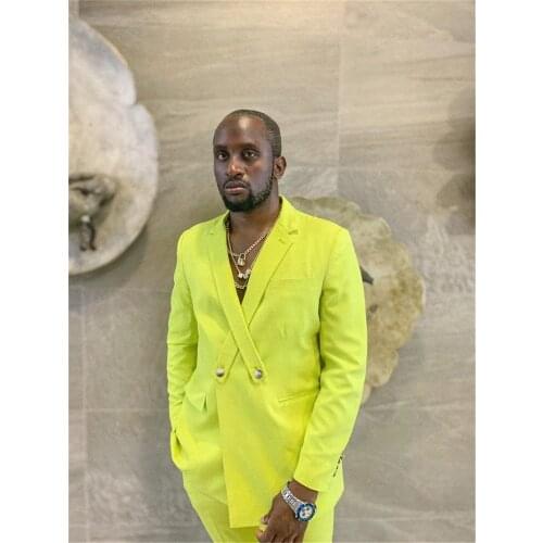 2021 2-Piece Men Suits Wedding Tuxedos Summer Party Wear Bright Yellow Fit Fashion Business For Best Man Peaked Lapel Blazer