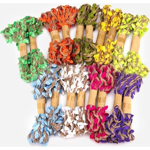 3m/lot 5mm Simulation Leaves Weaving Hemp Rope DIY Christmas Decor Ribbon for Wedding Party Decor Rattan Gift Bouquet Packaging