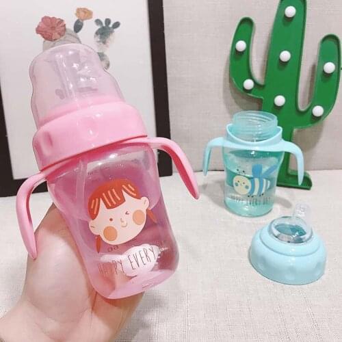 3 in 1 Baby Bottle Silicone Children Learn Drink Cups Bouncing Cup Handles Straps Cartoon Baby Water Milk Drinking Bottle