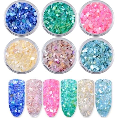 6Pcs Seashell Nail Paillette Holographic Sequins Set Irregular Ocean 3D Design Gel Polish Tips Manicure Nail Art Decoration